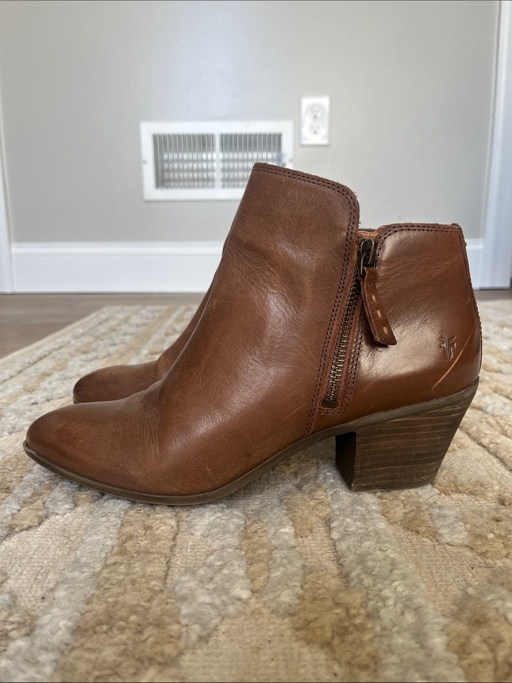 Frye Brown Leather Side-Zip Ankle Booties